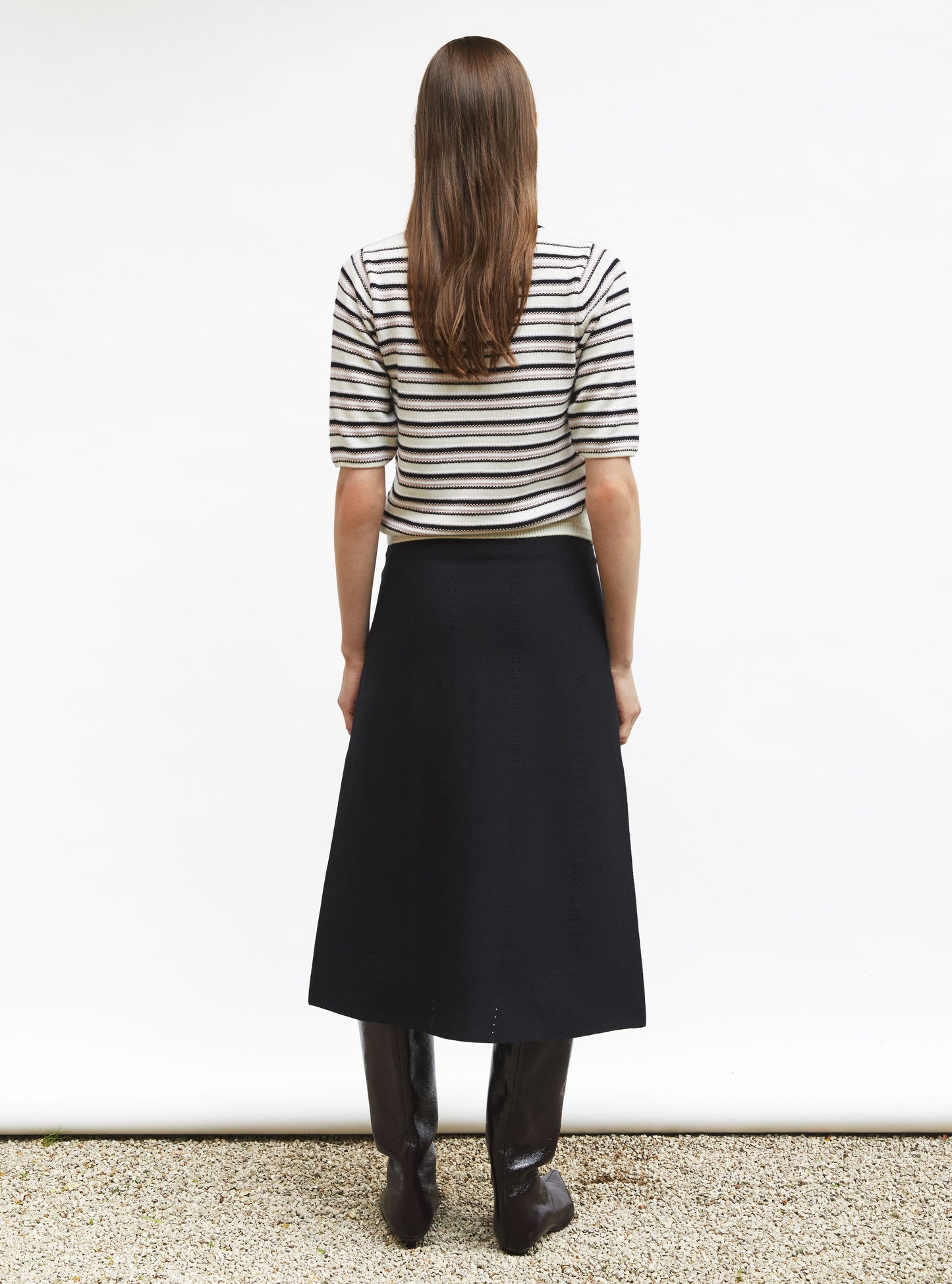 Top fin maille rayée colorée Divin Noir Profond Nude - Top de luxe
