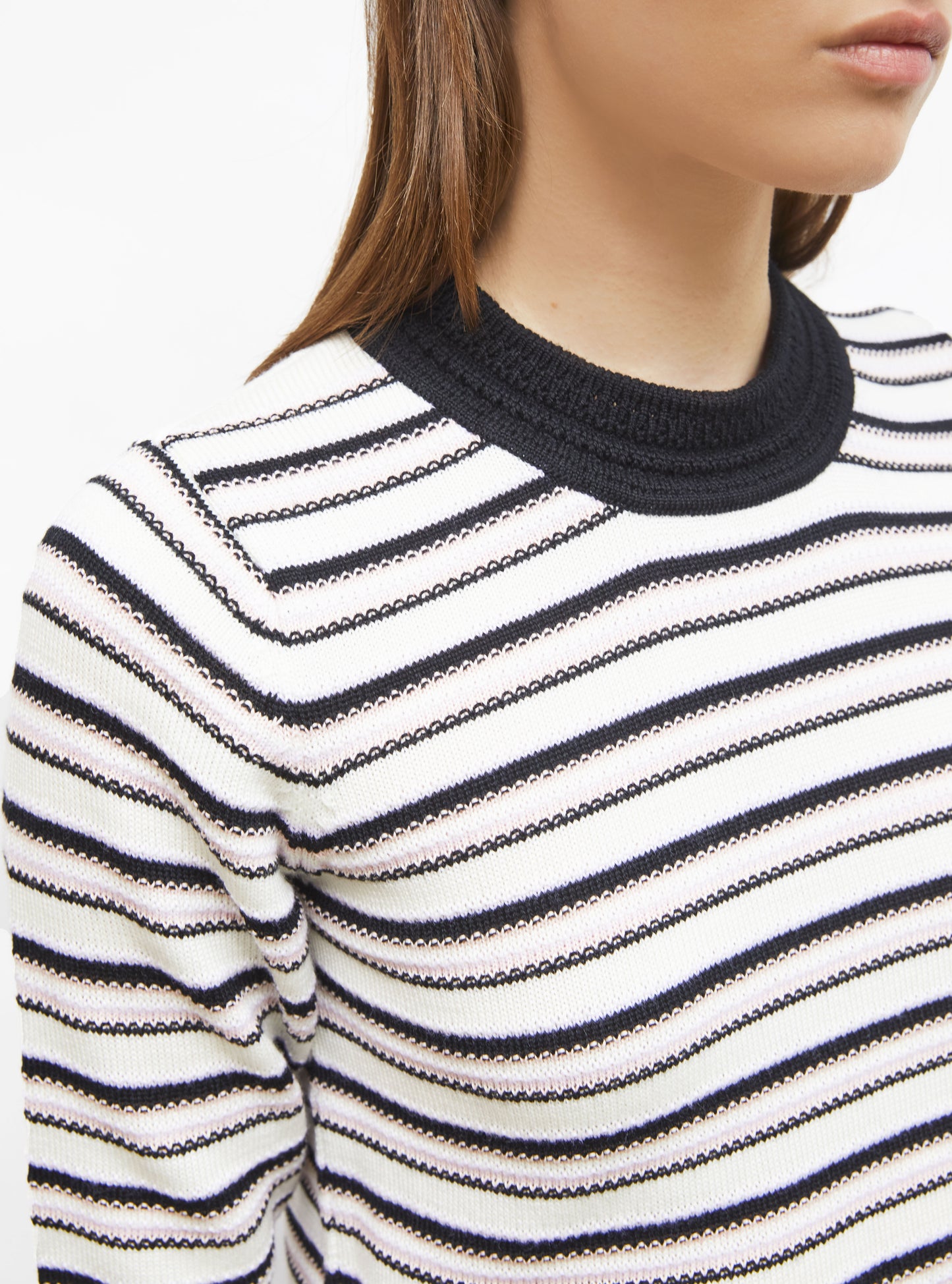 Top fin maille rayée colorée Divin Noir Profond Nude - Vêtement de luxe femme