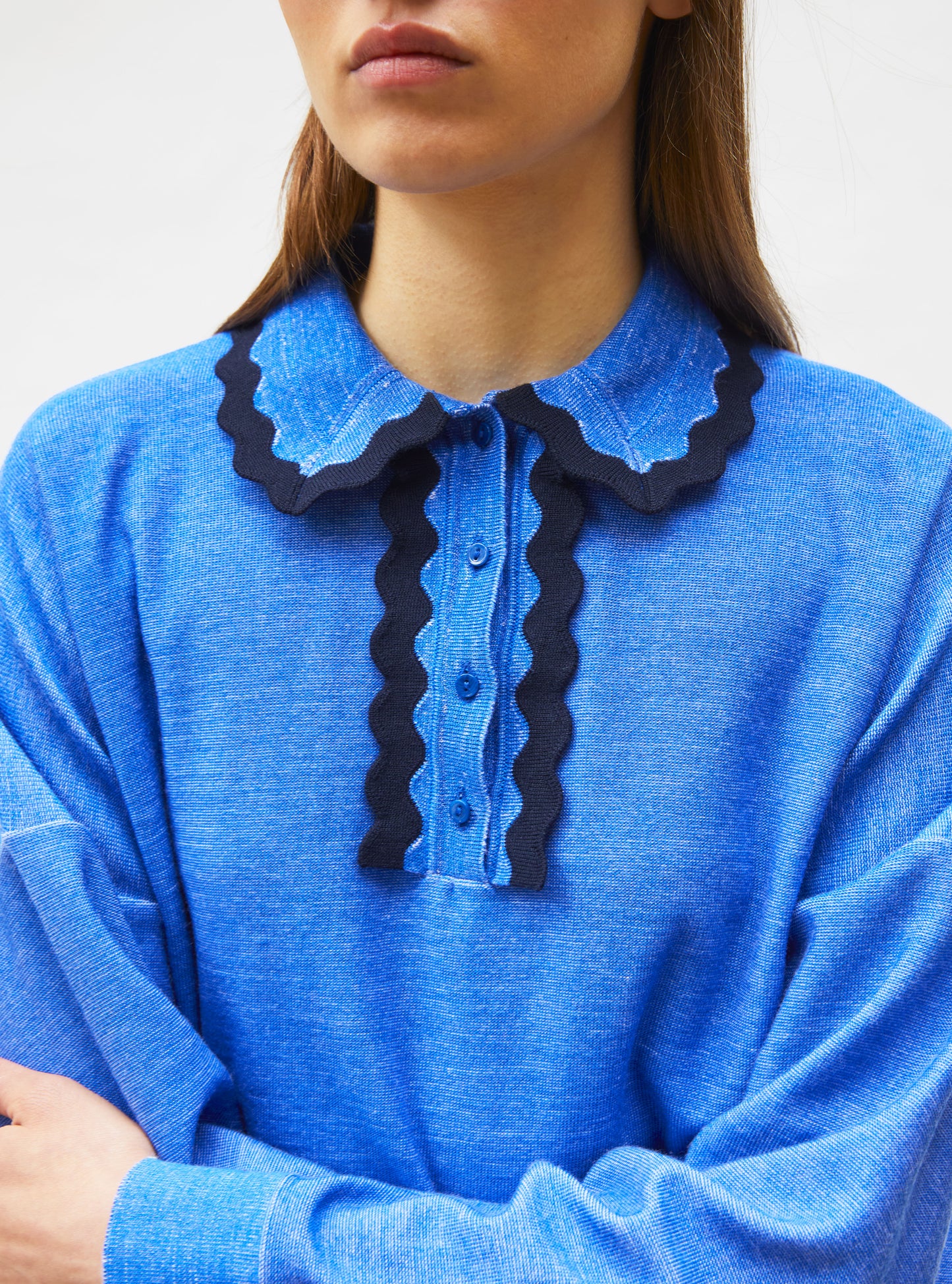 Chemise maille col croquet royal blue denim-nuit - Molli
