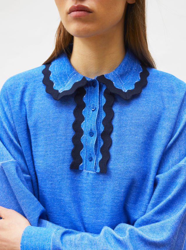 knit shirt rick-rack edged collar - Image principale