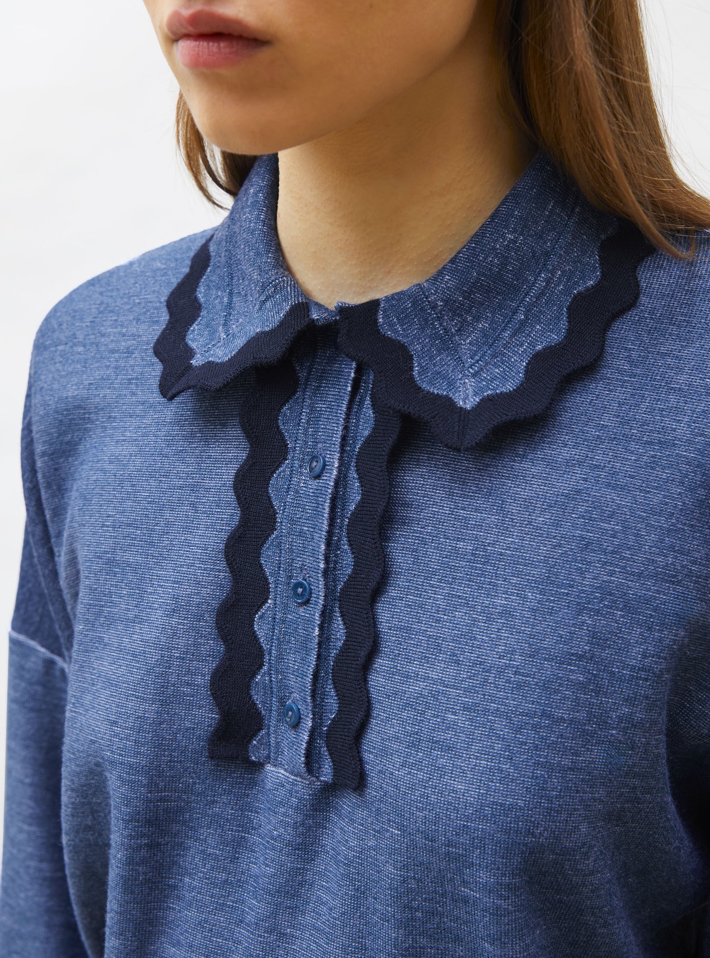 Chemise maille col croquet blueberry denim-nuit - Molli