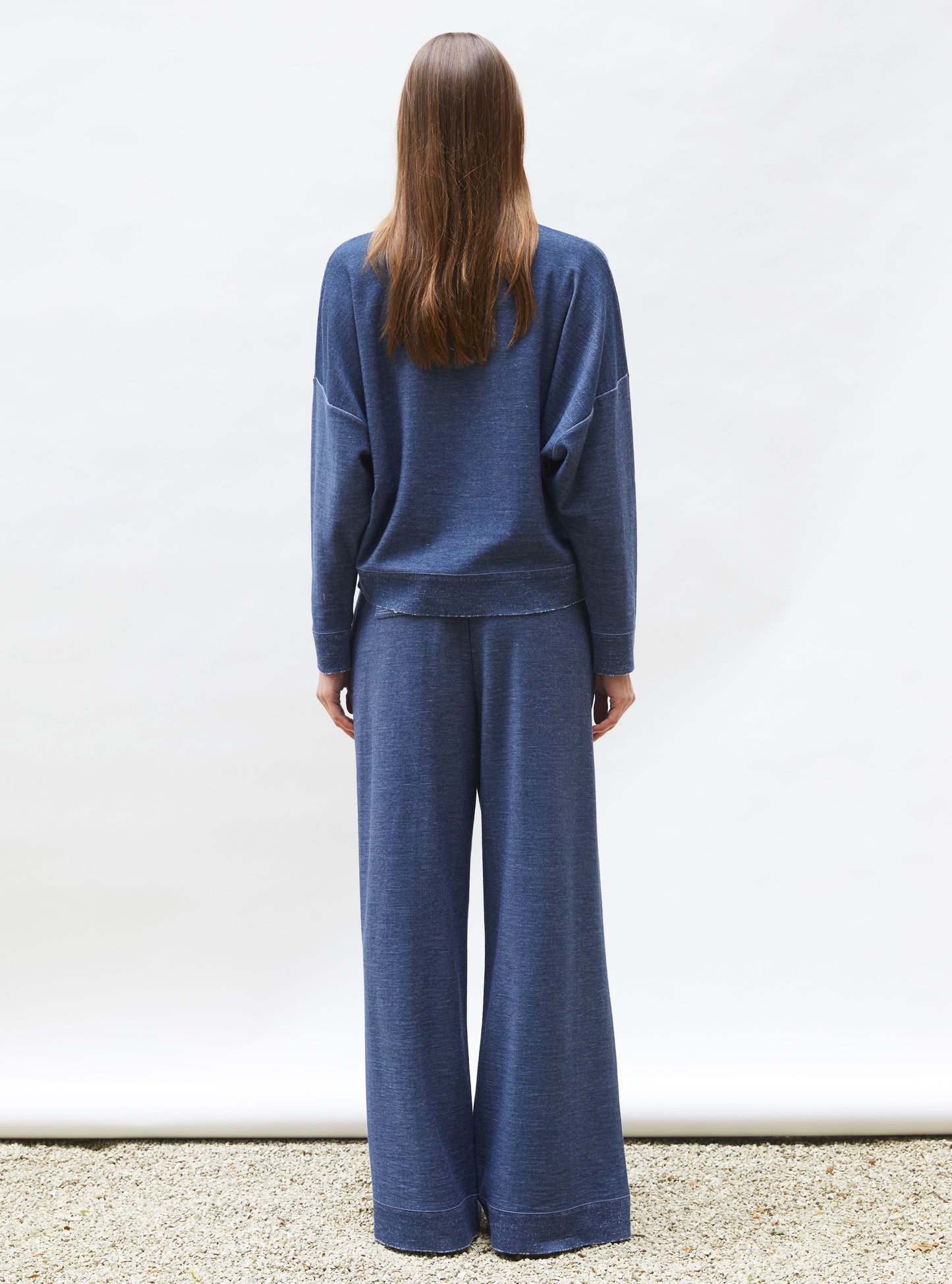 Pantalon de luxe femme - Pantalon fluide maille fine jersey blueberry denim