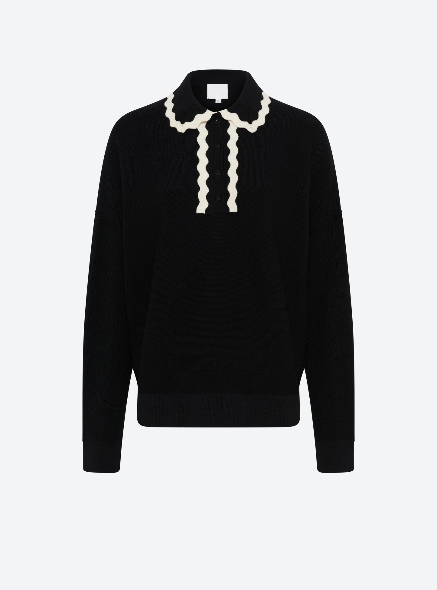 Chemise maille col croquet noir profond-naturel - Vêtement en maille de luxe Molli
