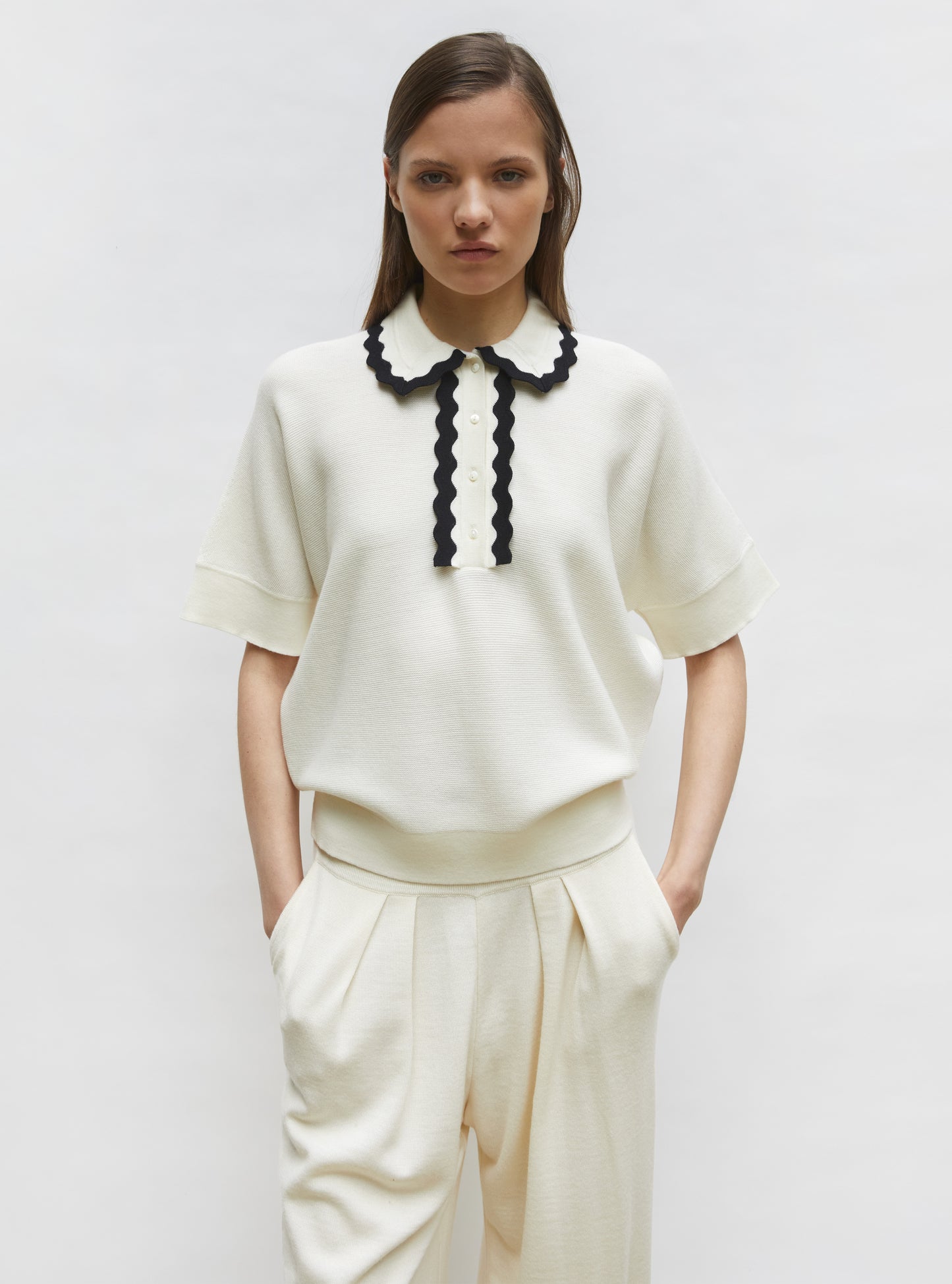 Top ample maille col croquet naturel noir-profond - Molli