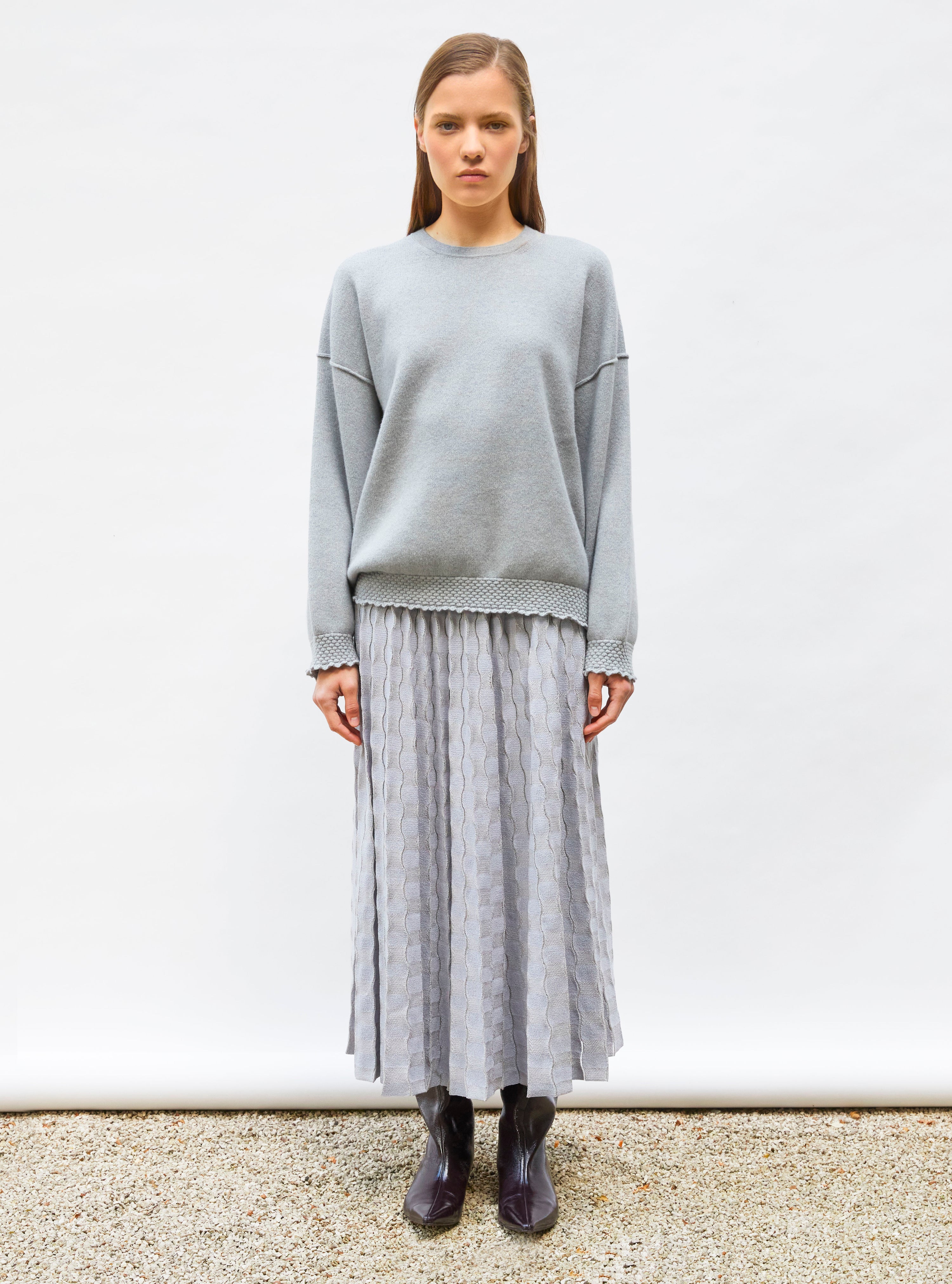 Chemise de luxe femme - Sweat loose finitions smockées gris souris