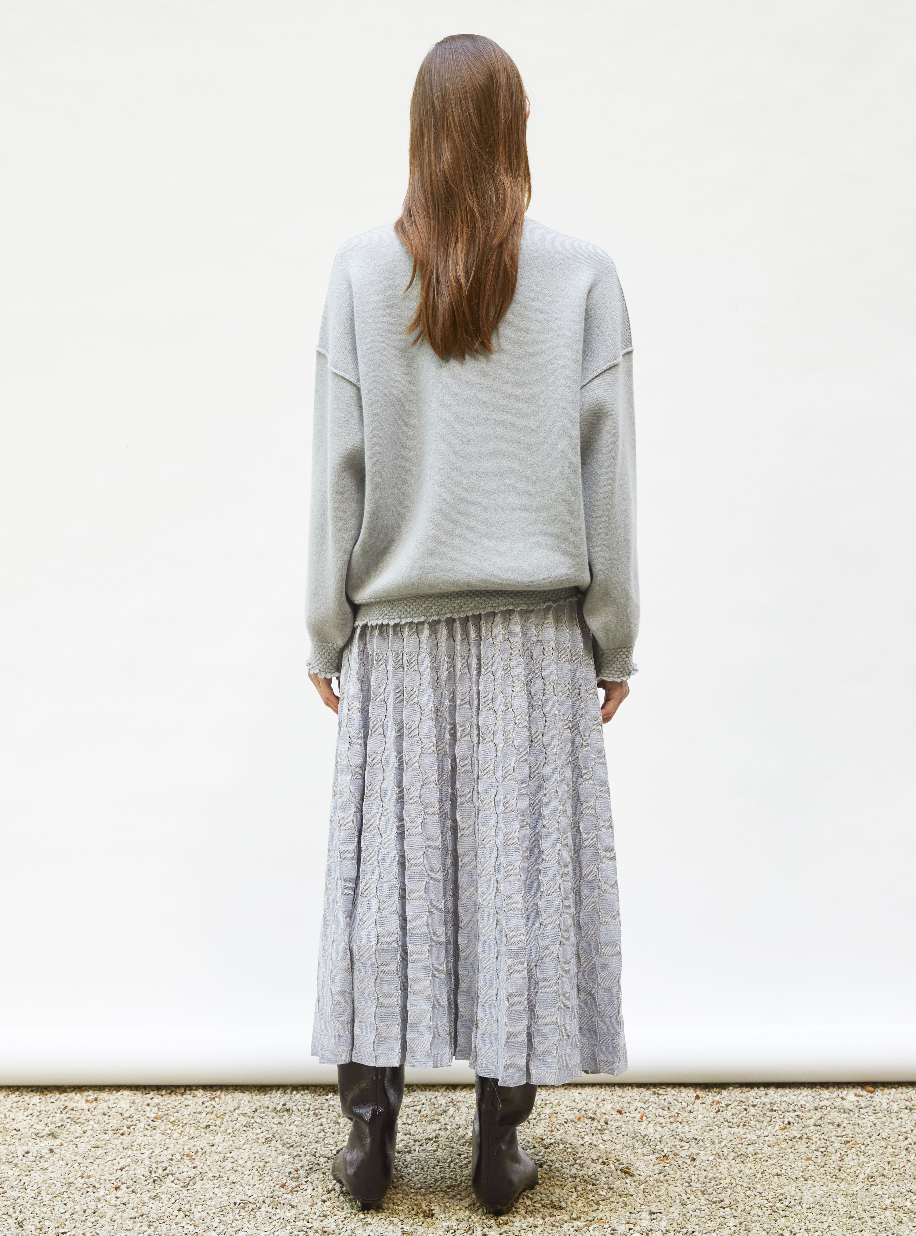 Jupe délicate maille ondulée gris chiné clair - Vêtement de luxe femme