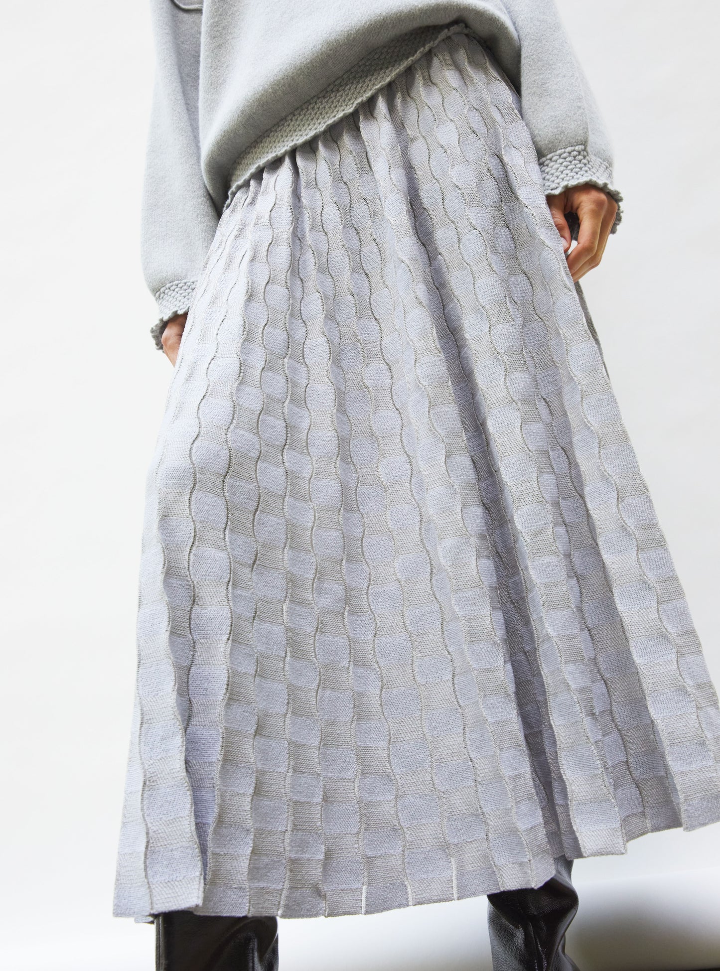 Jupe délicate maille ondulée gris chiné clair - Molli