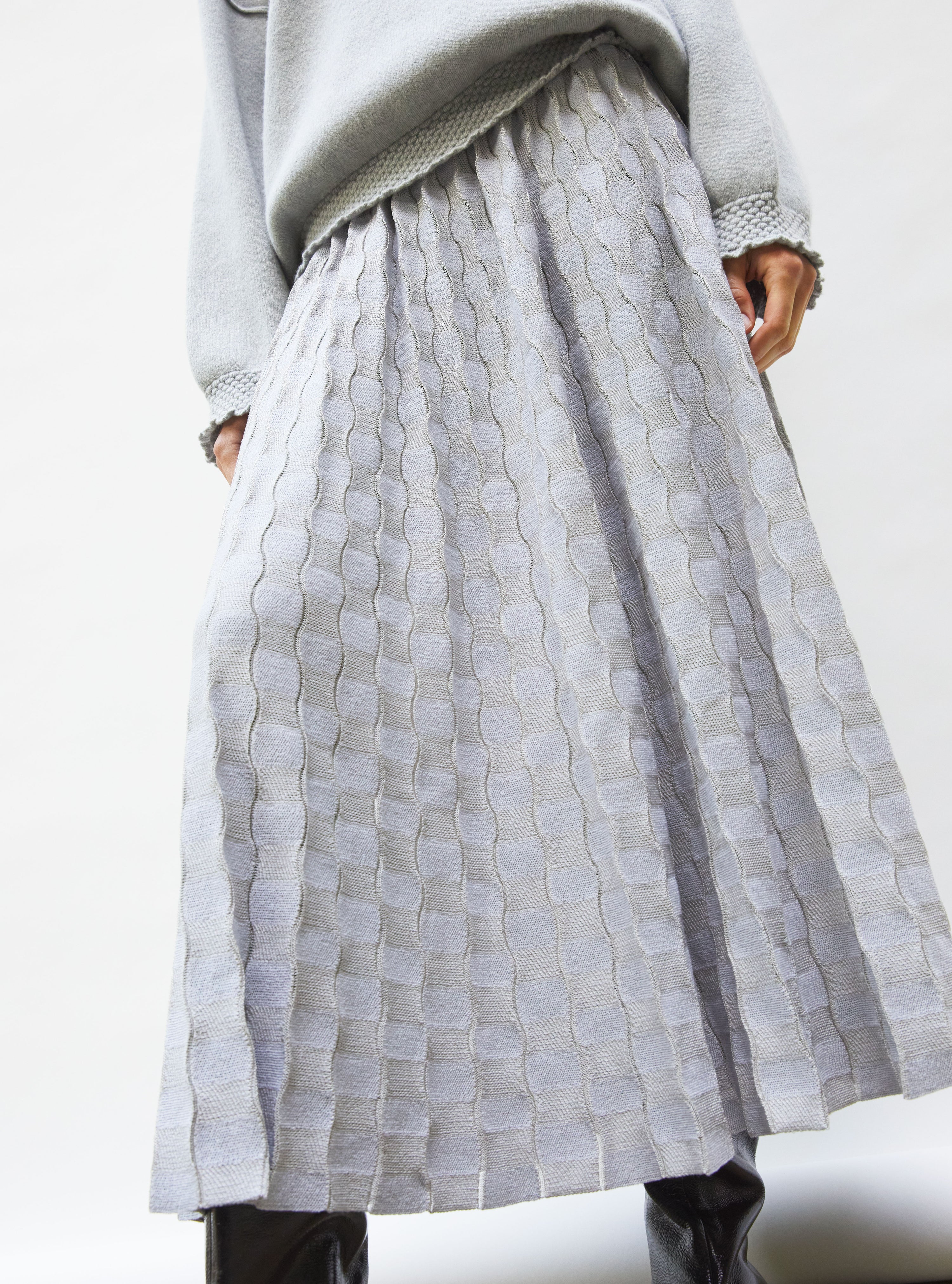 Jupe délicate maille ondulée gris chiné clair - Molli