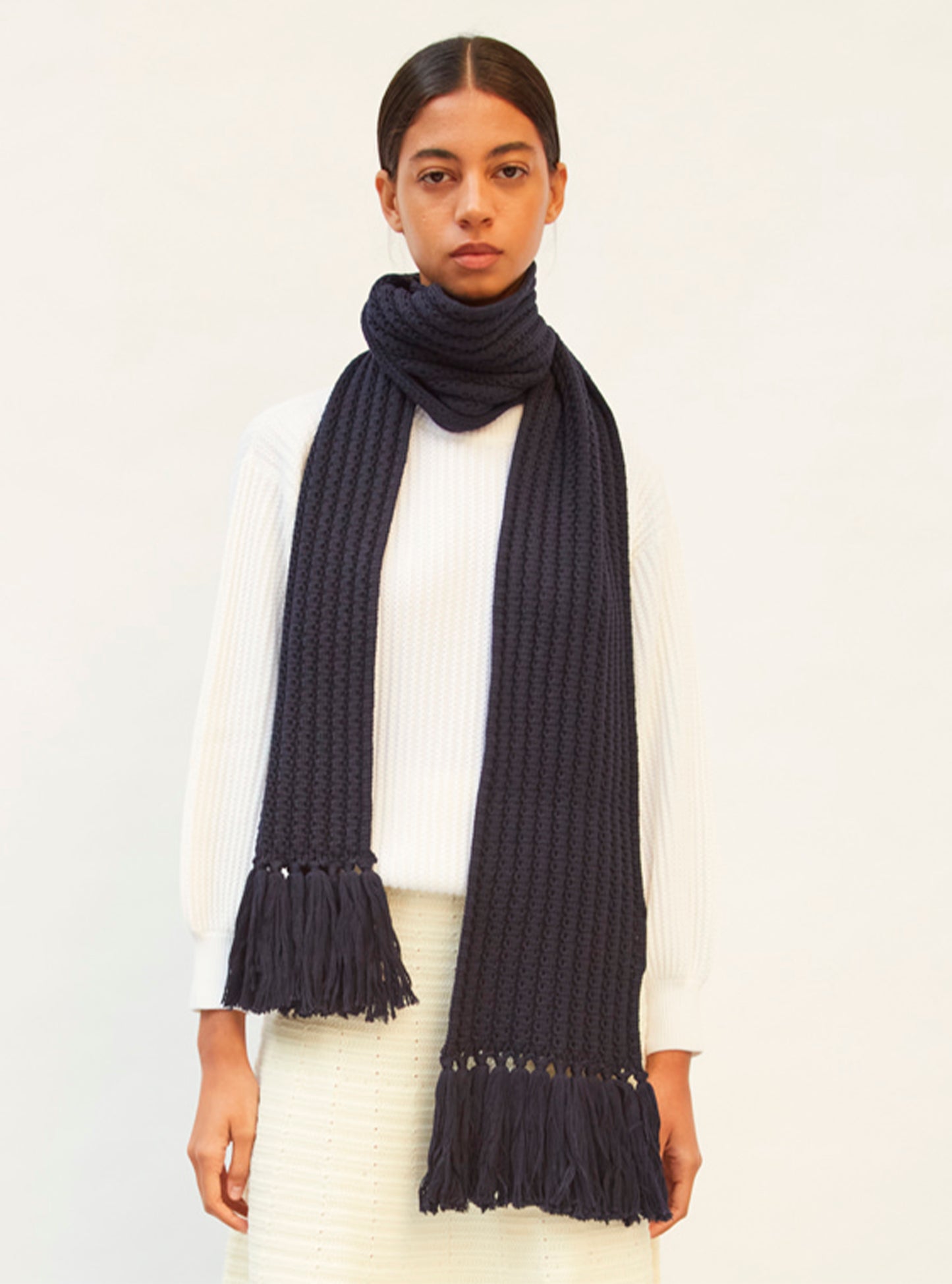 Echarpe longue à franges - Vêtement en maille de luxe Molli