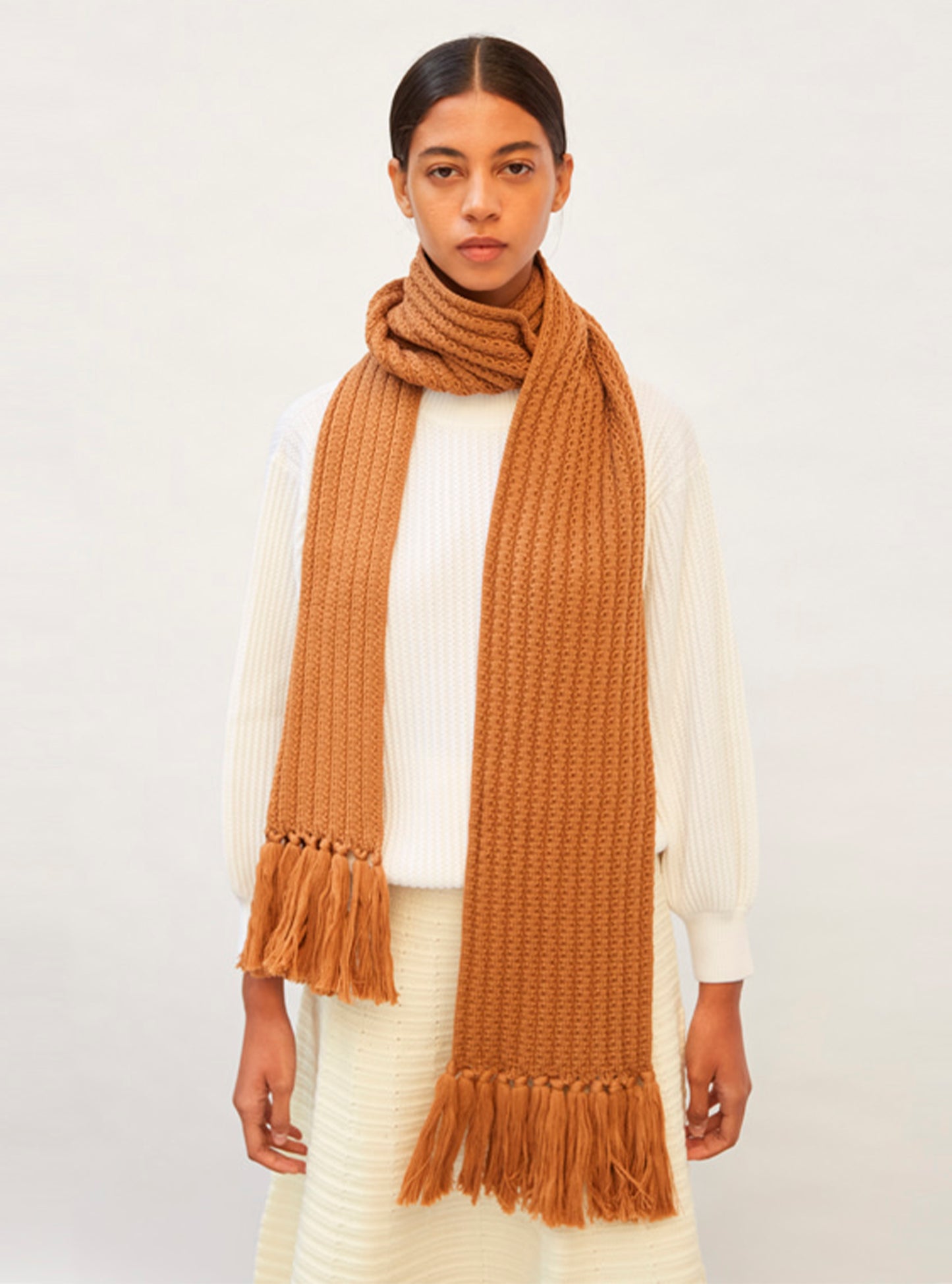 Echarpe longue à franges - Vêtement en maille de luxe Molli