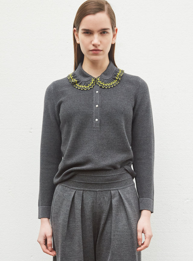knit shirt with ruffled collar - Image principale