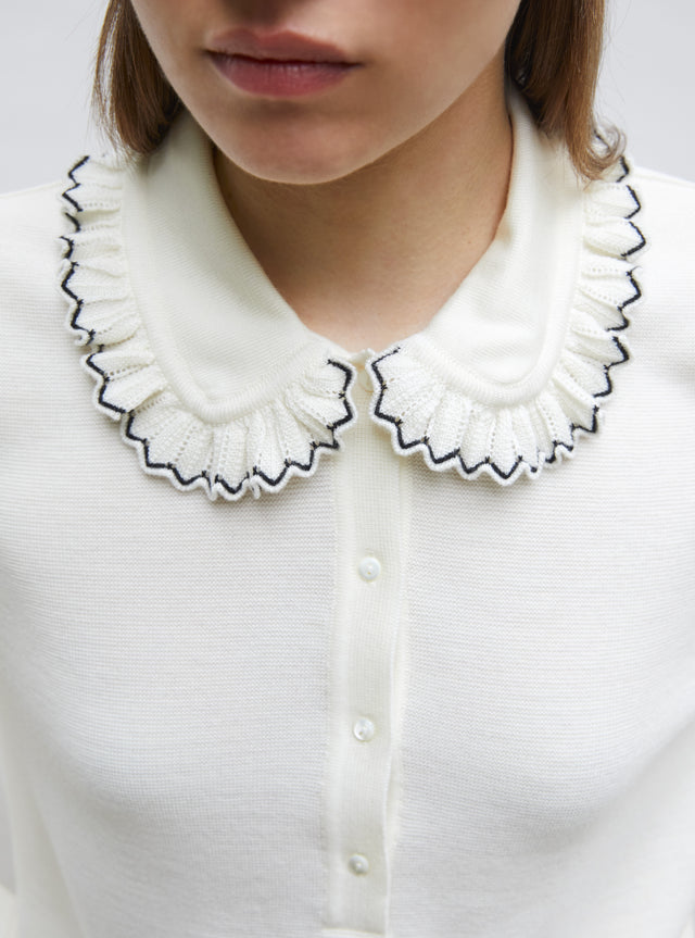 knit shirt with ruffled collar - Image principale