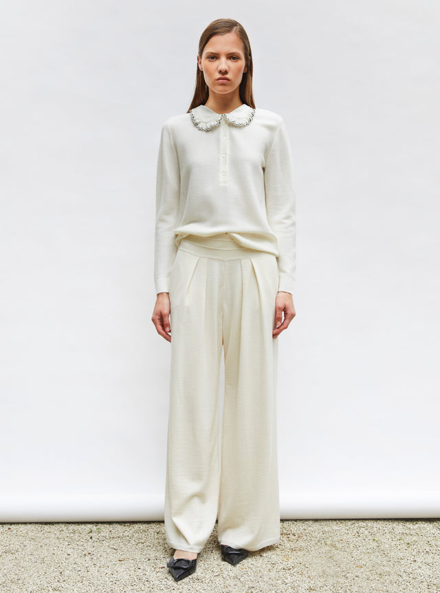 knit shirt with ruffled collar - Image principale