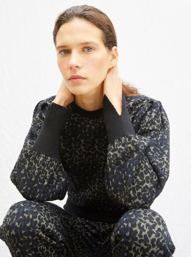Top fin jacquard léopard - Image principale