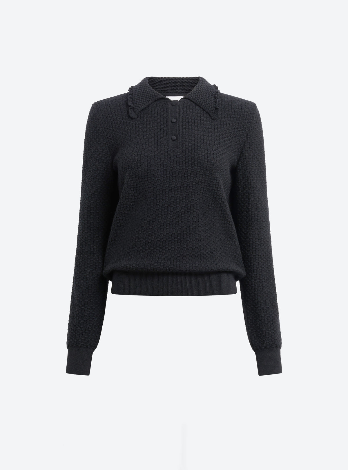 Top fin maille col volante - noir profond - Molli_packshot