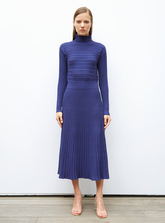 long pleated knit dress - Image principale