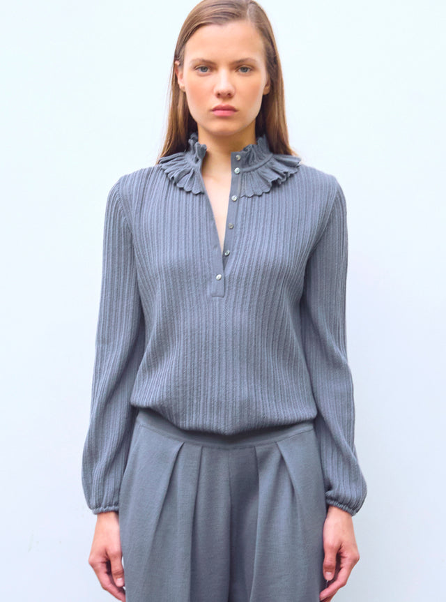 Blouse in mini herringbone knit - Image principale
