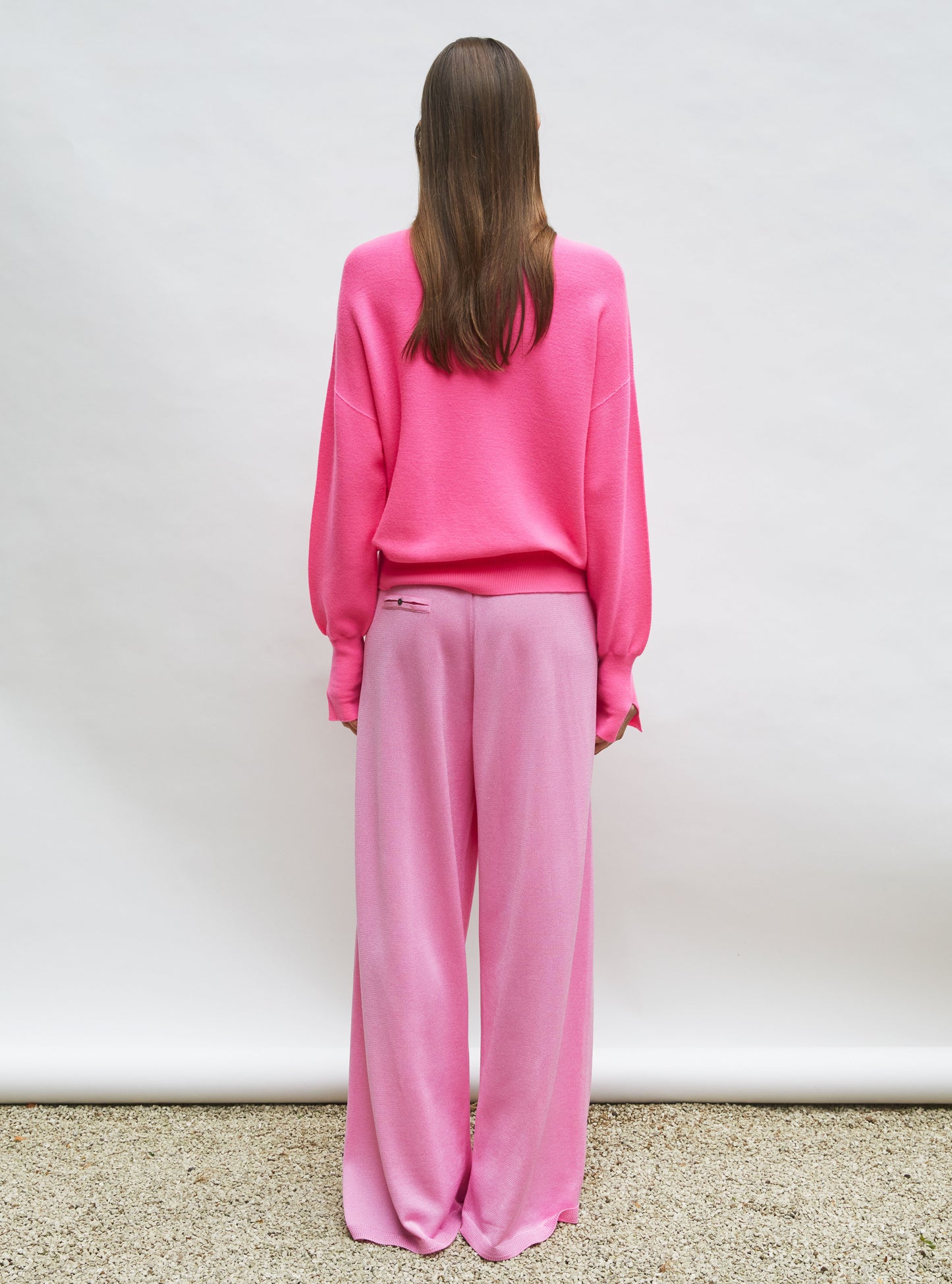 Top fin maille point mousse col montant Rose fluo - Top de luxe