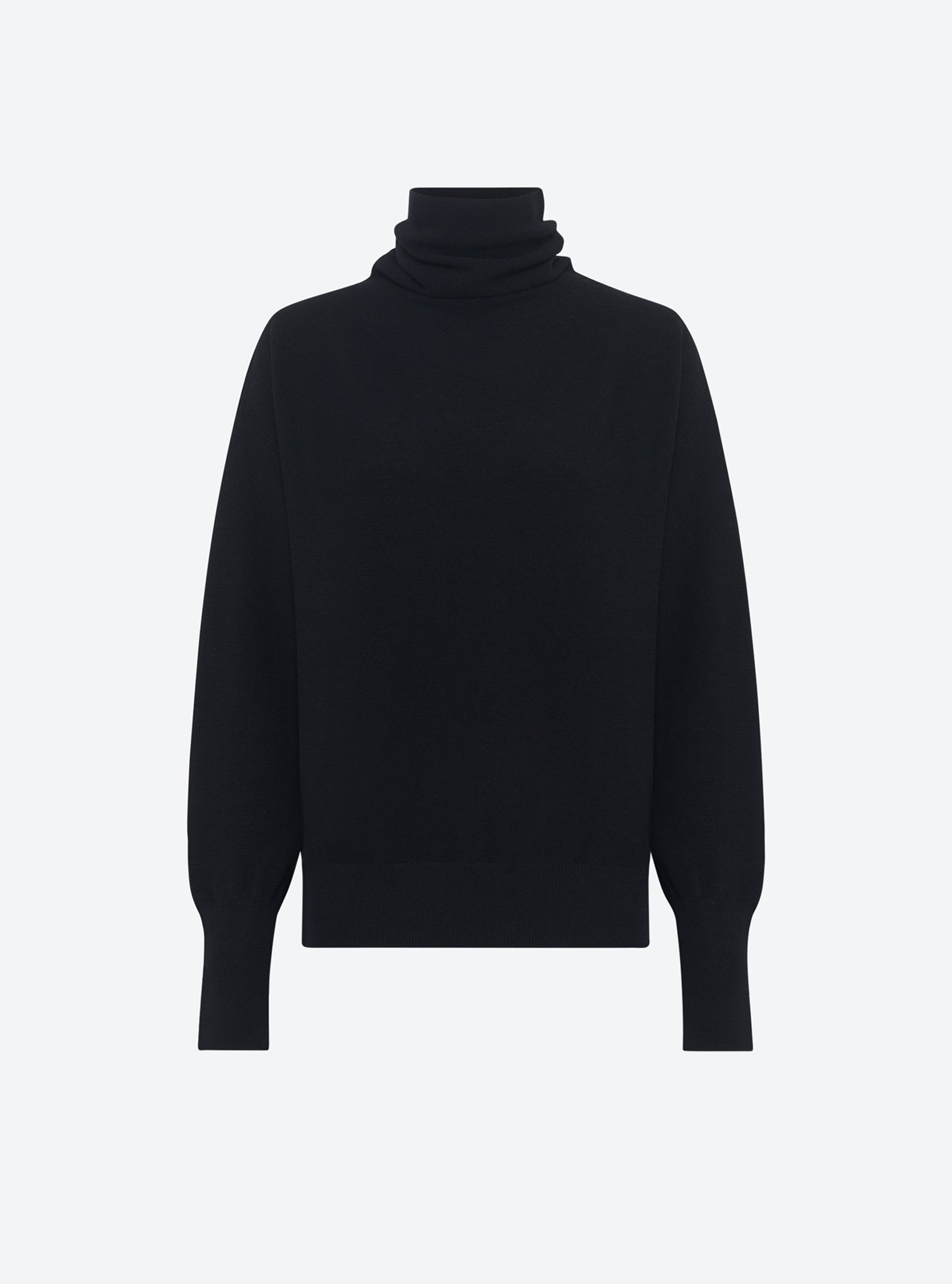 Top fin oversize à col montant Noir Profond - Vêtement en maille de luxe