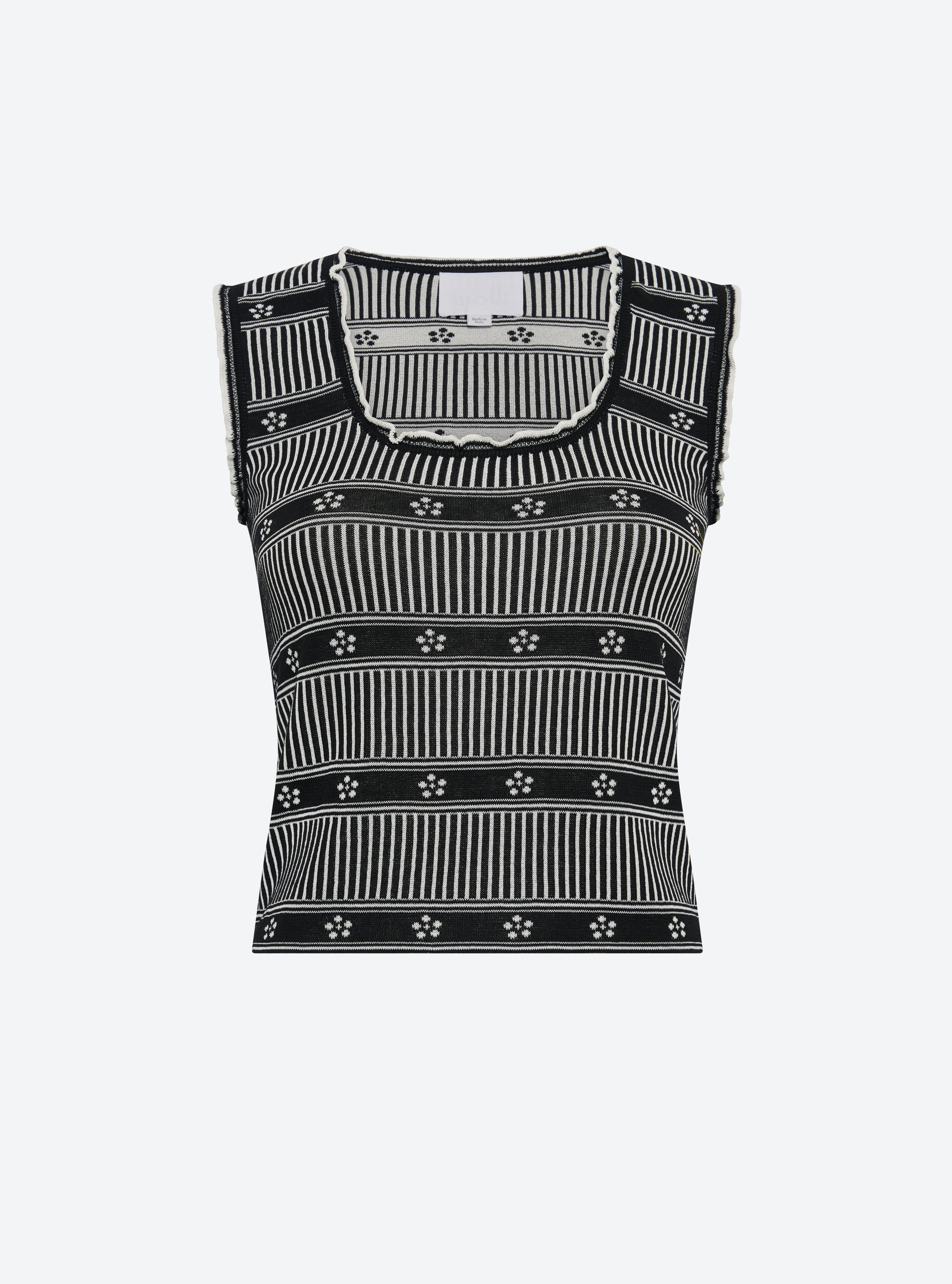 Débardeur de luxe femme - Débardeur maille mini fleurs Noir Profond Naturel