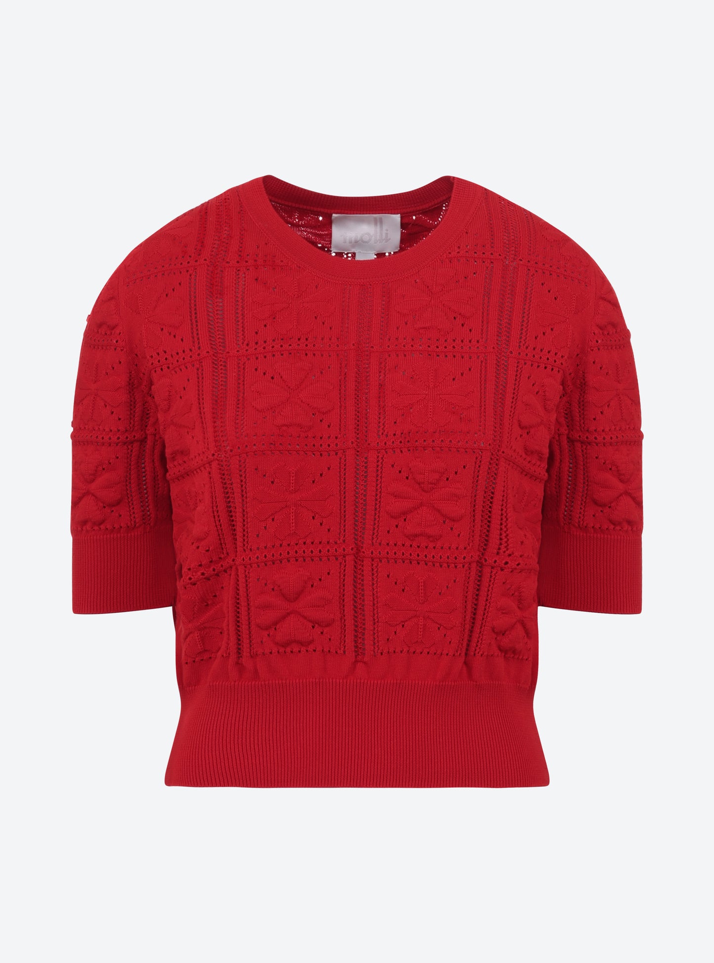 Vêtement de luxe femme - Top maille trèfle rouge vif_packshot