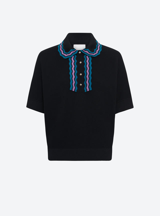 wide knit top rick-rack edged collar - Image principale