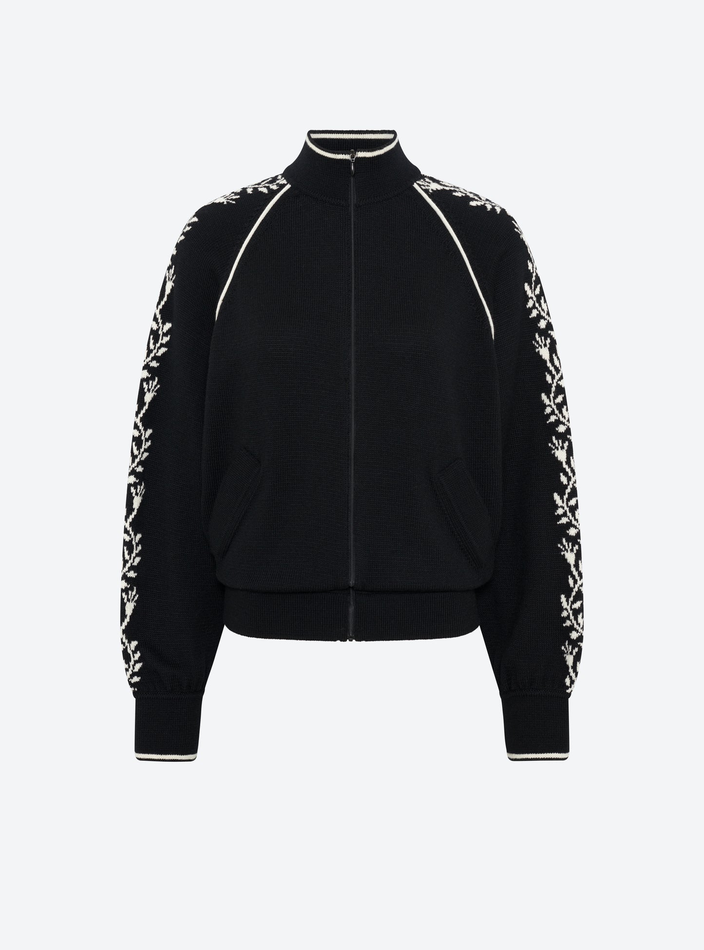 Veste en maille de luxe Molli - Veste zippée maille florale noir profond-naturel