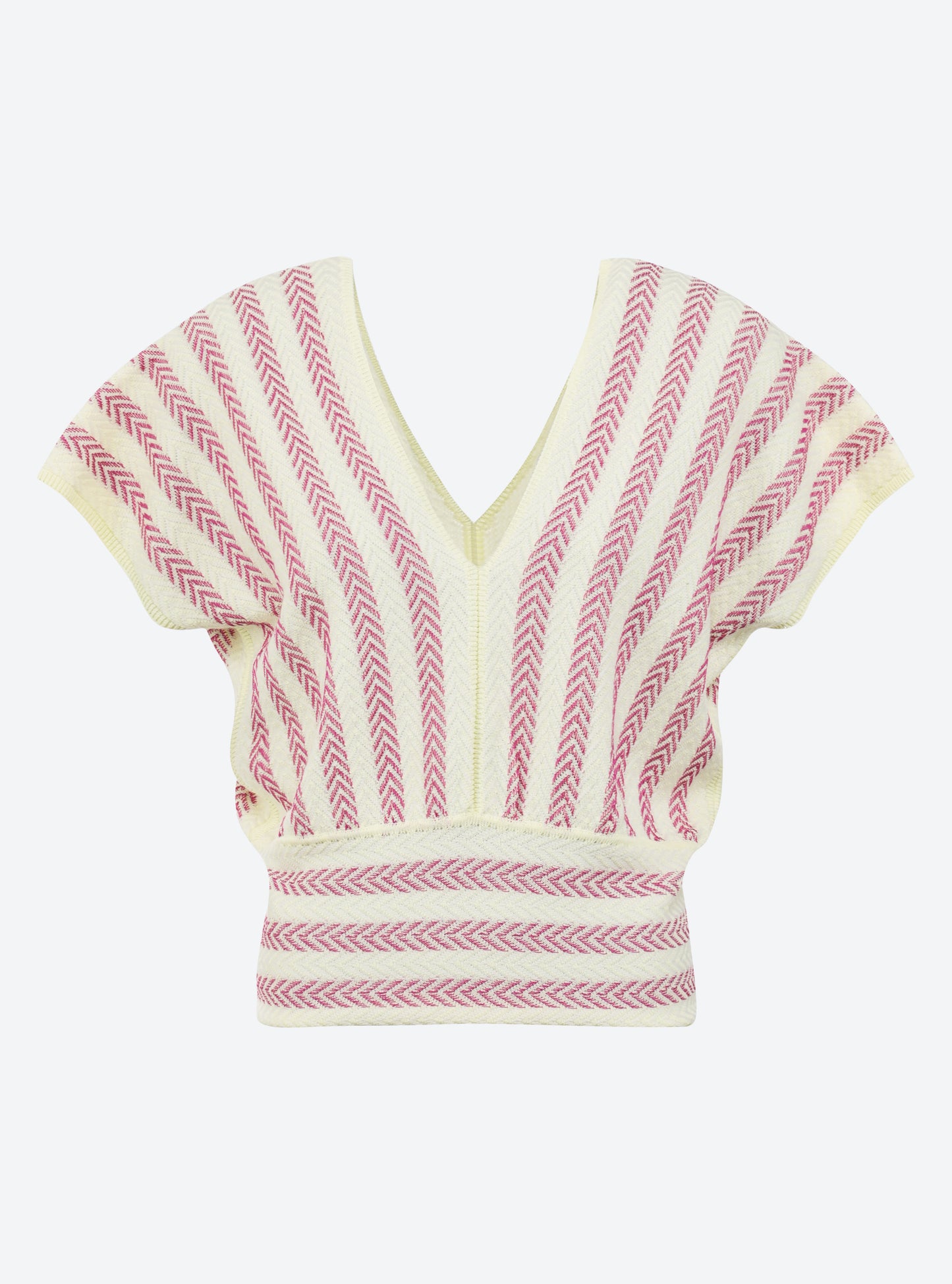 Top en maille de luxe Molli - Top V maille chevron paille-bougainvillier-milk