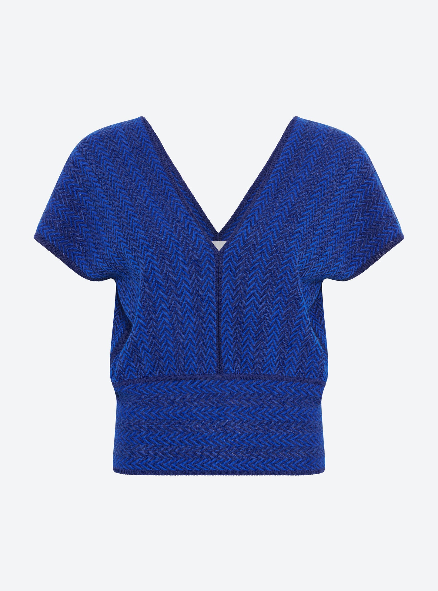 Top en maille de luxe Molli - Top V maille chevron bleu faïence_packshot