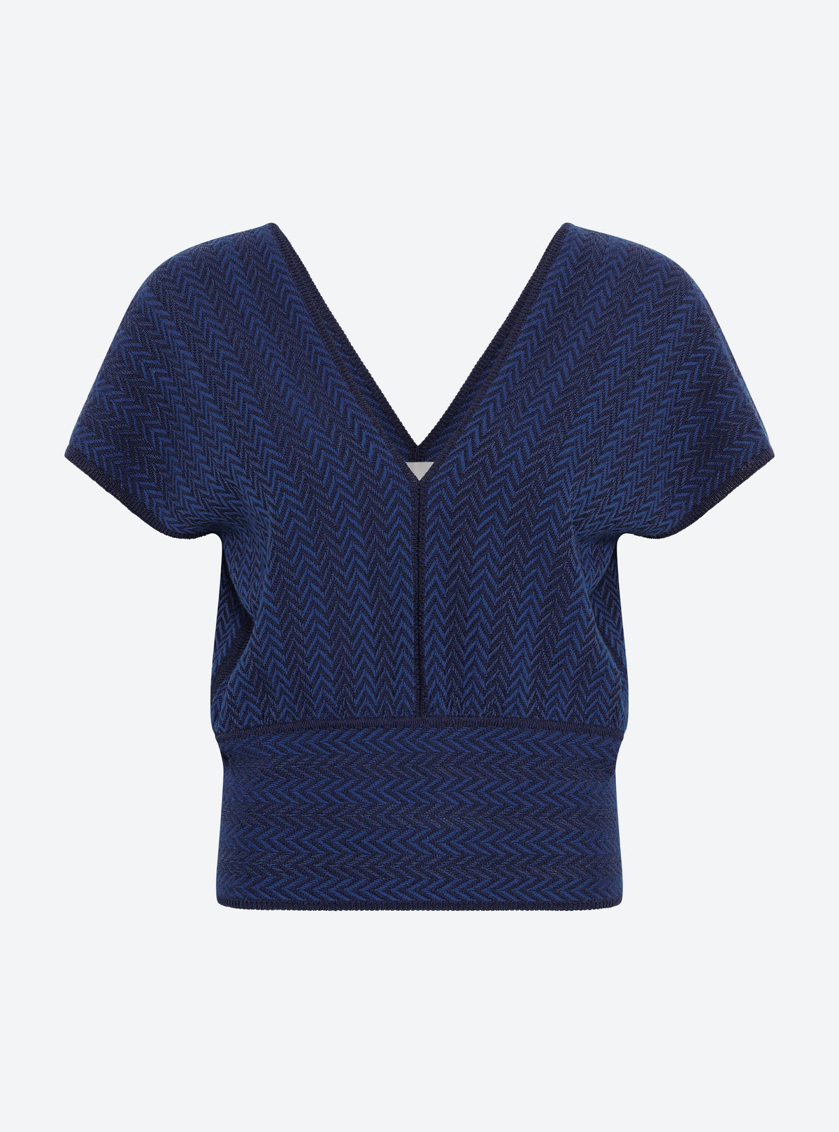 Top en maille de luxe Molli - Top V maille chevron bleu faïence_packshot