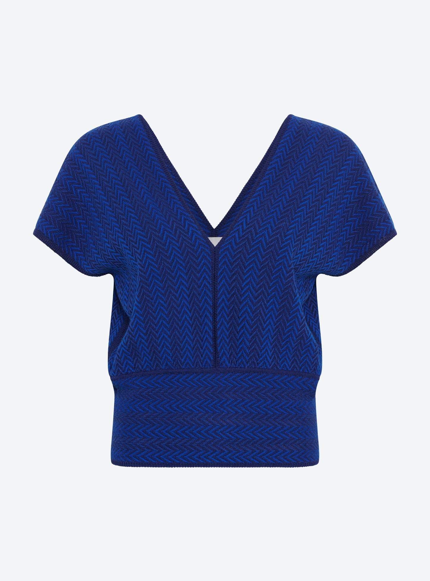 Top en maille de luxe Molli - Top V maille chevron bleu faïence