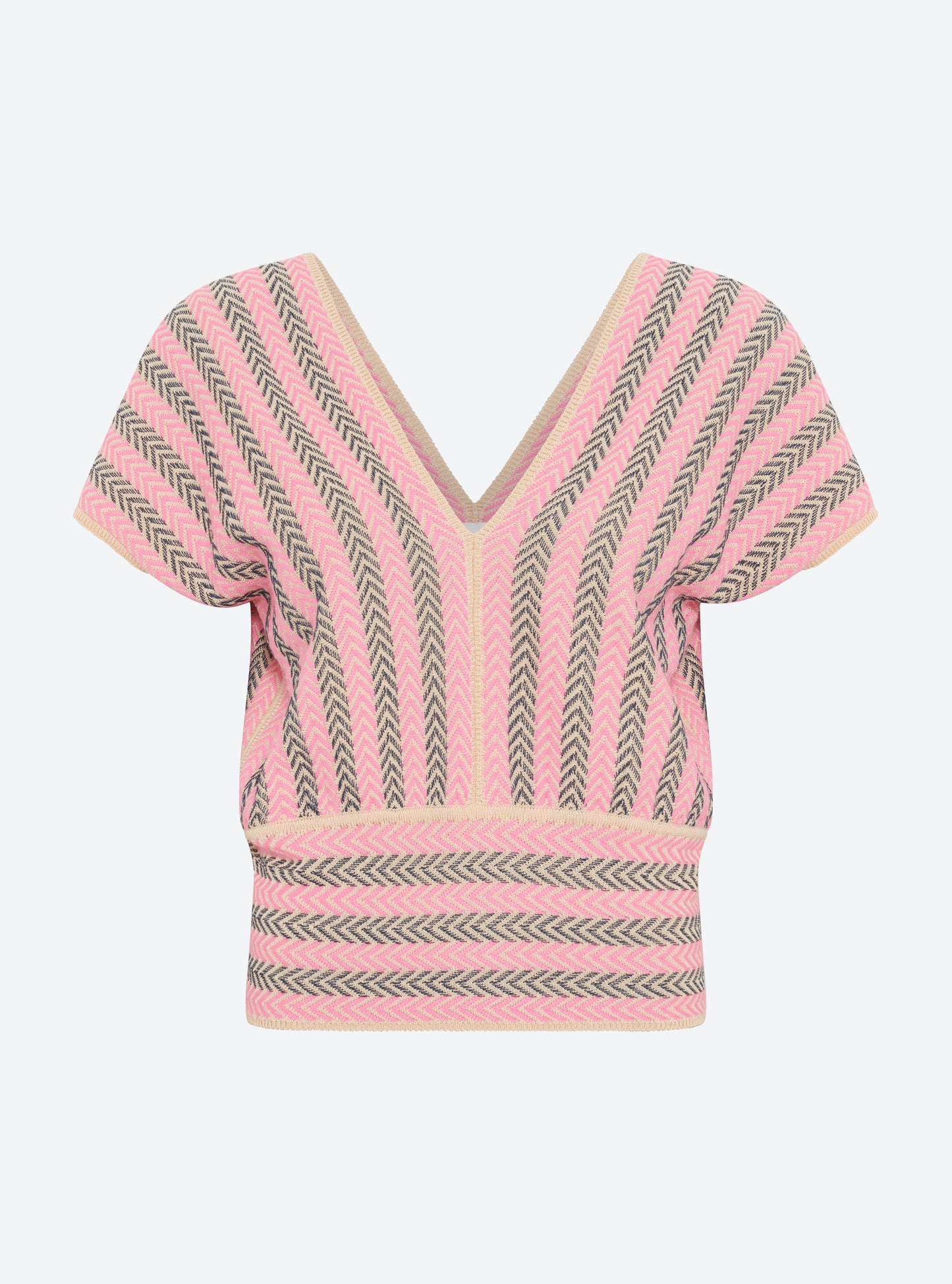 Top V maille chevron dune-blueberry-rose fluo - Vêtement en maille de luxe Molli