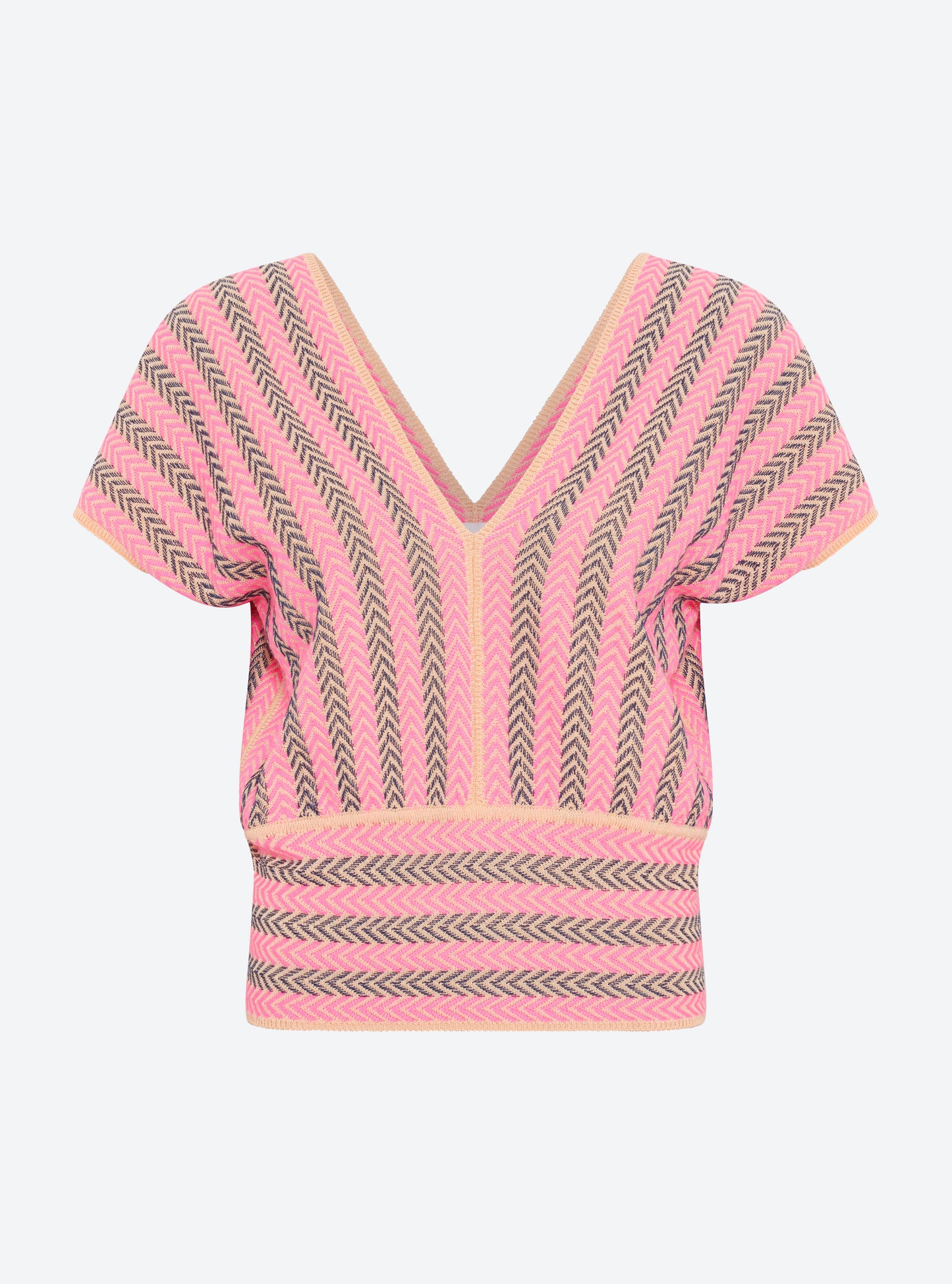 Top V maille chevron dune-blueberry-rose fluo - Vêtement en maille de luxe Molli_packshot
