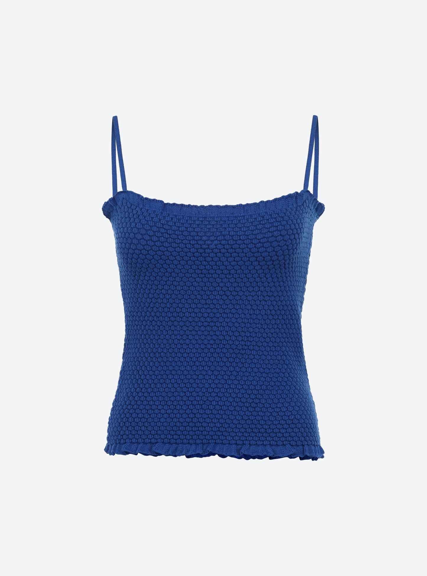 Top en maille de luxe Molli - Top bretelles maille smockée bleu faïence