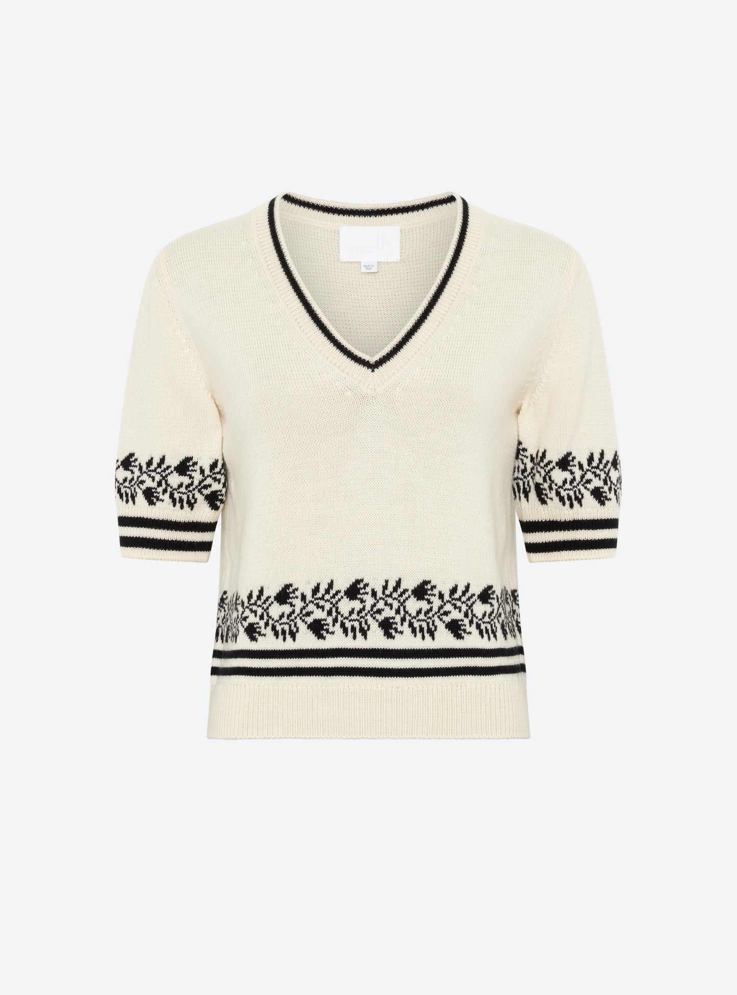 Top V maille jacquard naturel-noir profond - Molli