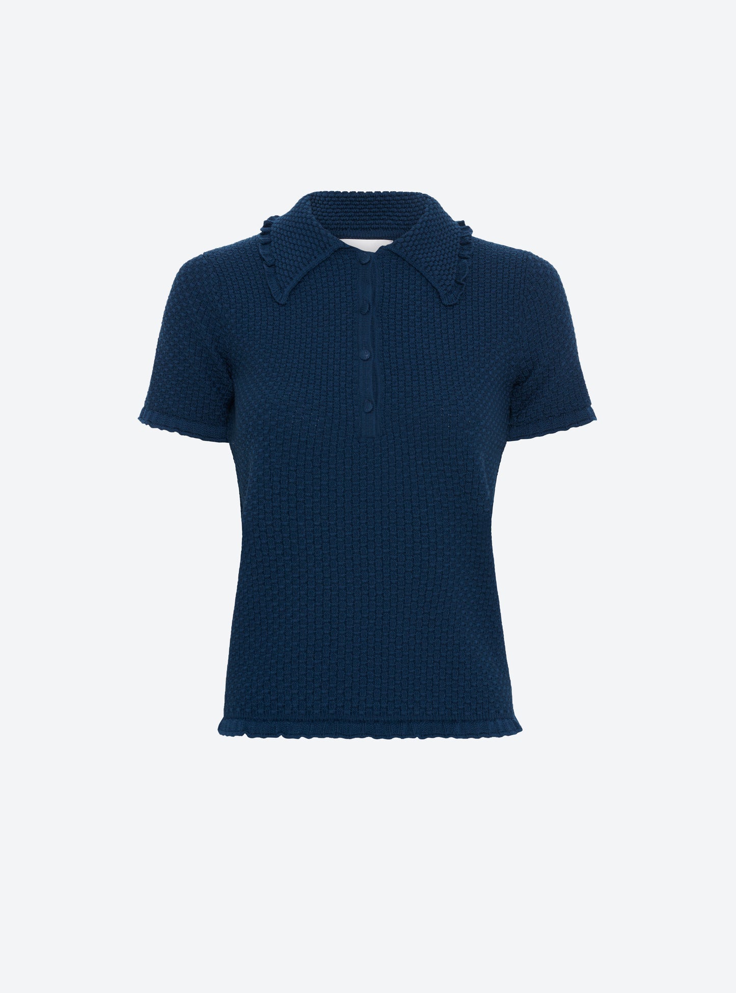 Polo en maille de luxe Molli - Polo fin col volanté blueberry