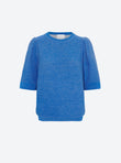 pleated elbow-length sleeved knit top