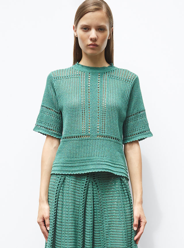 openworked wicker-knit top - Image principale