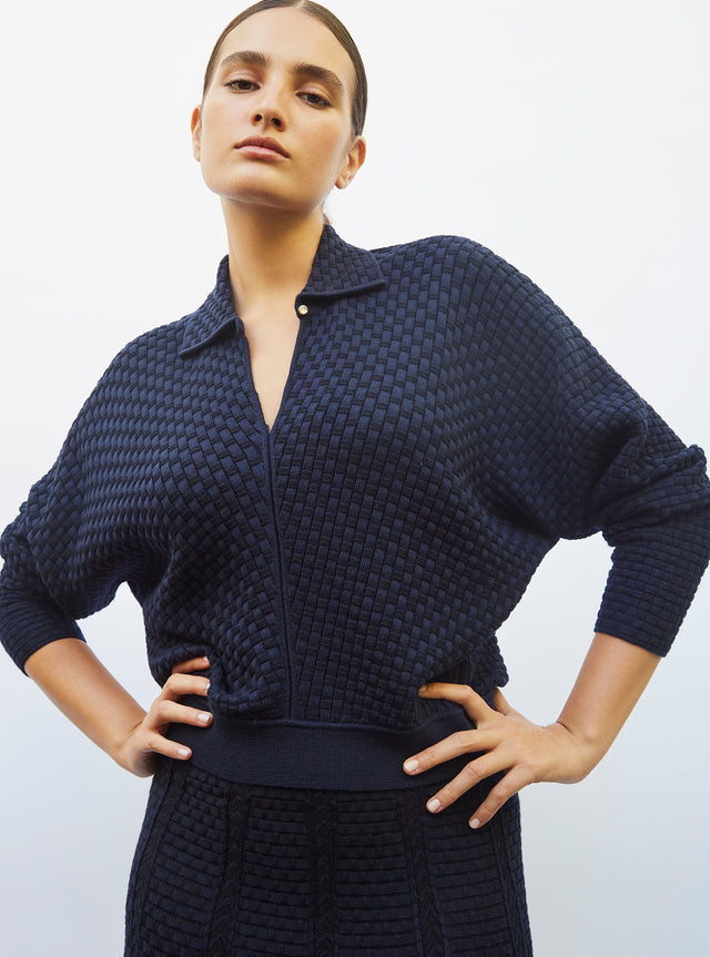 top with collar in wicker knit - Image principale