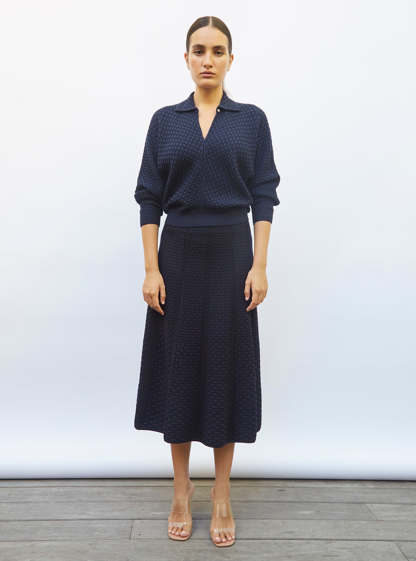 Tops de luxe femme - Top à col en maille cannage