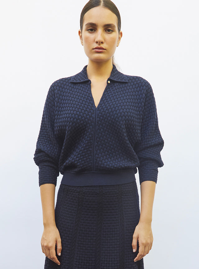 top with collar in wicker knit - Image principale