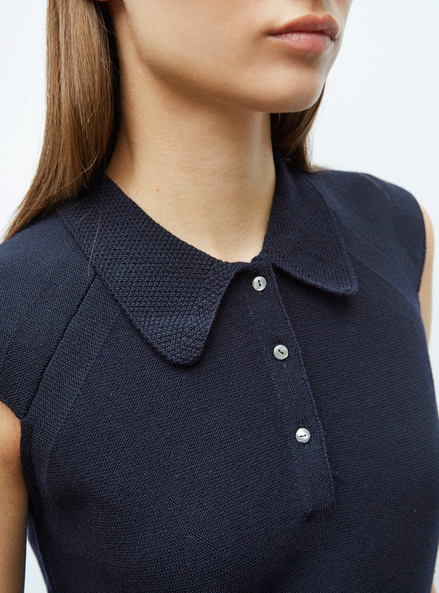 top with small moss-stitch collar - Image principale