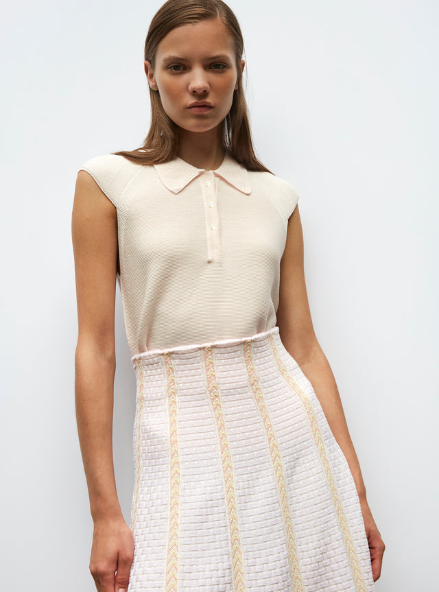 top with small moss-stitch collar - Image principale