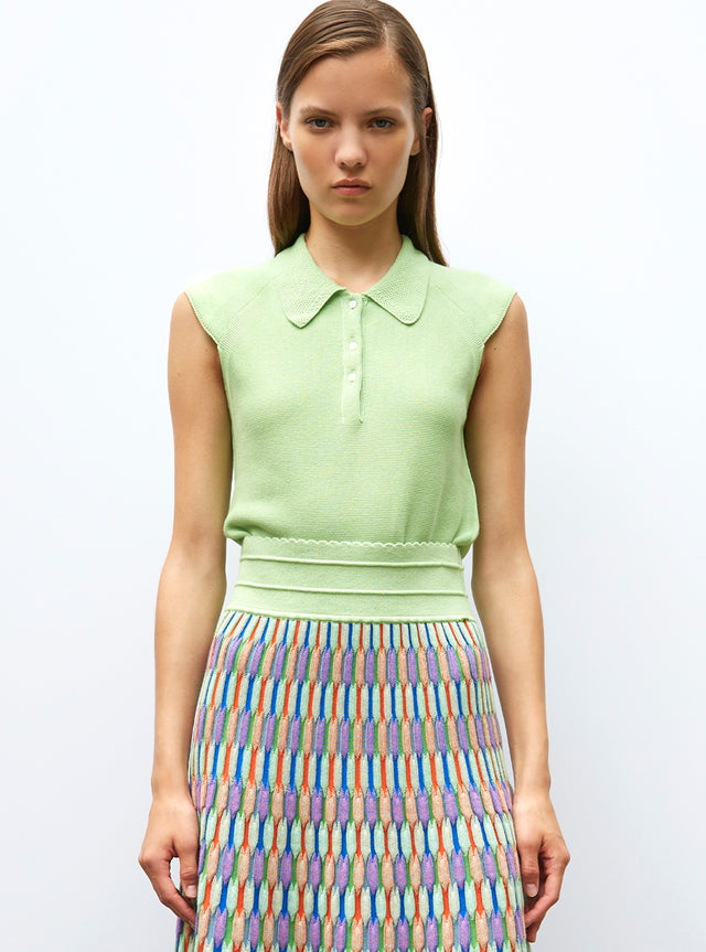top with small moss-stitch collar - Image principale