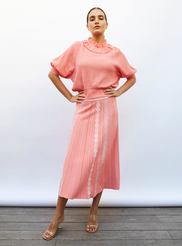 top with collar in openworked knit - Image principale