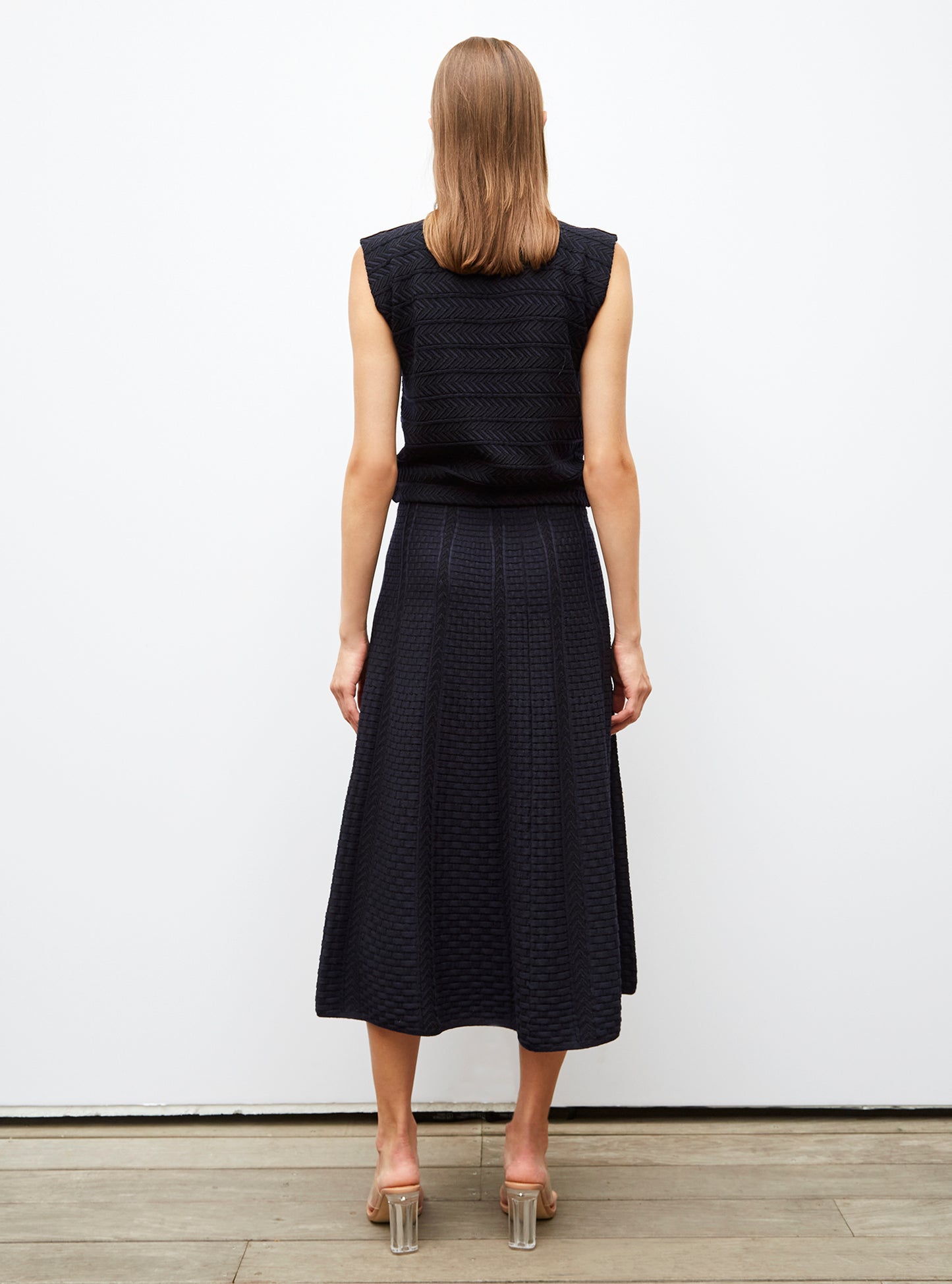 Top en maille panier tressé nuit noir profond - Tops de luxe