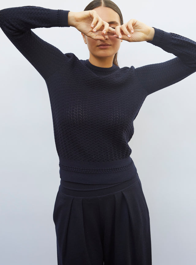 straight top in pointelle knit - Image principale