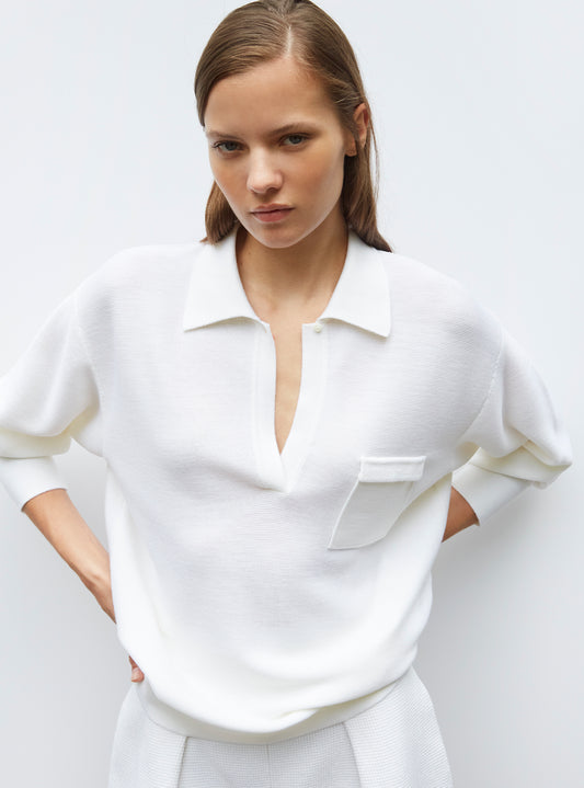 molli knit shirt with band-trimmed collar