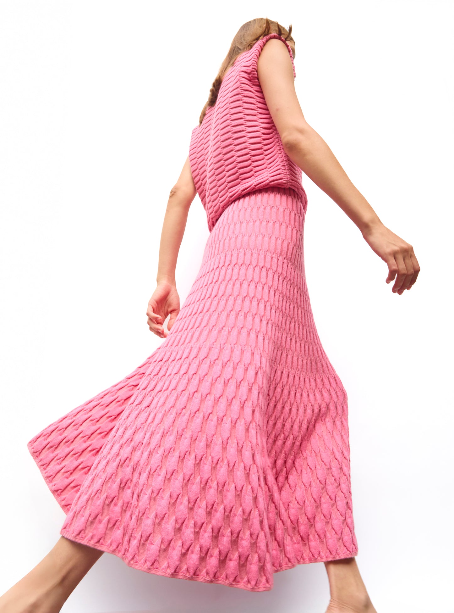 Jupe en maille zellige uni new blush - Vêtement de luxe femme