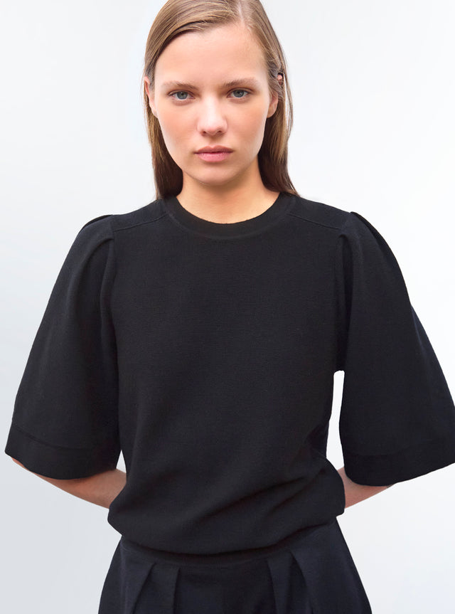pleated elbow-length sleeved knit top - Image principale